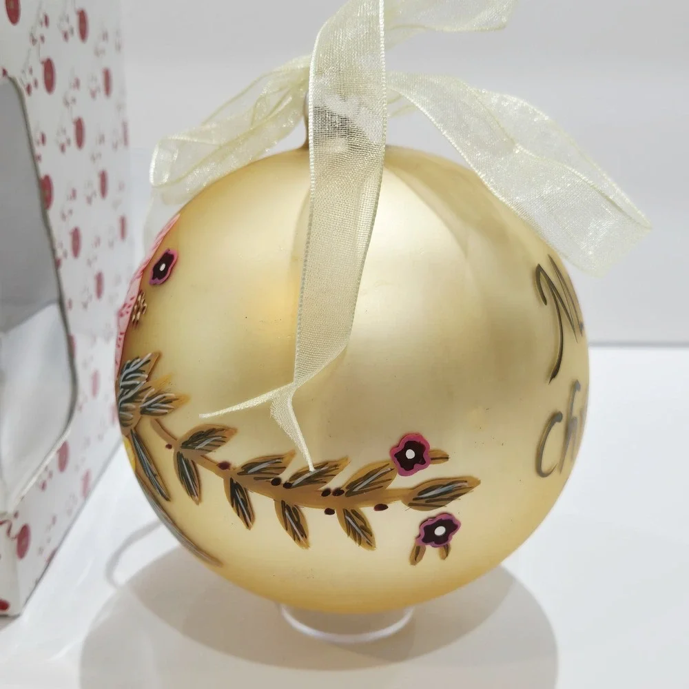 Dillard's Trimmings Hibiscus Floral Hand Painted Glass Christmas Ball Ornament